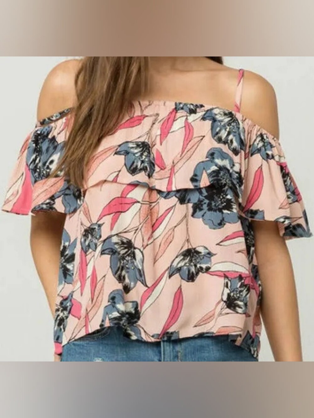 Billabong Pink Floral Summer Sunsets Cold Shoulder Top